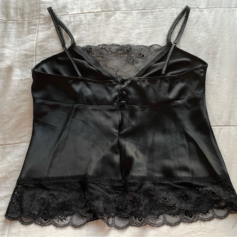 Vintage Black‎ Satin Lace Trim Babydoll Cami Small 6 Goth Classic Going Out Vamp - Picture 4 of 9